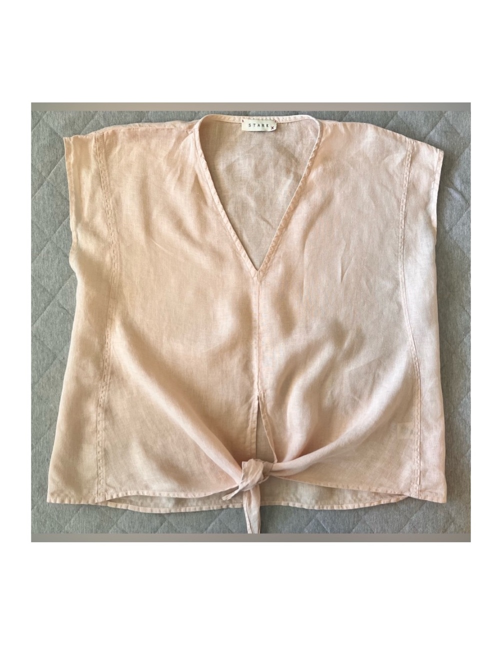 STARK X Oversized XS Peach Linen Front Tie Blouse Orig$140 Excellent Condition